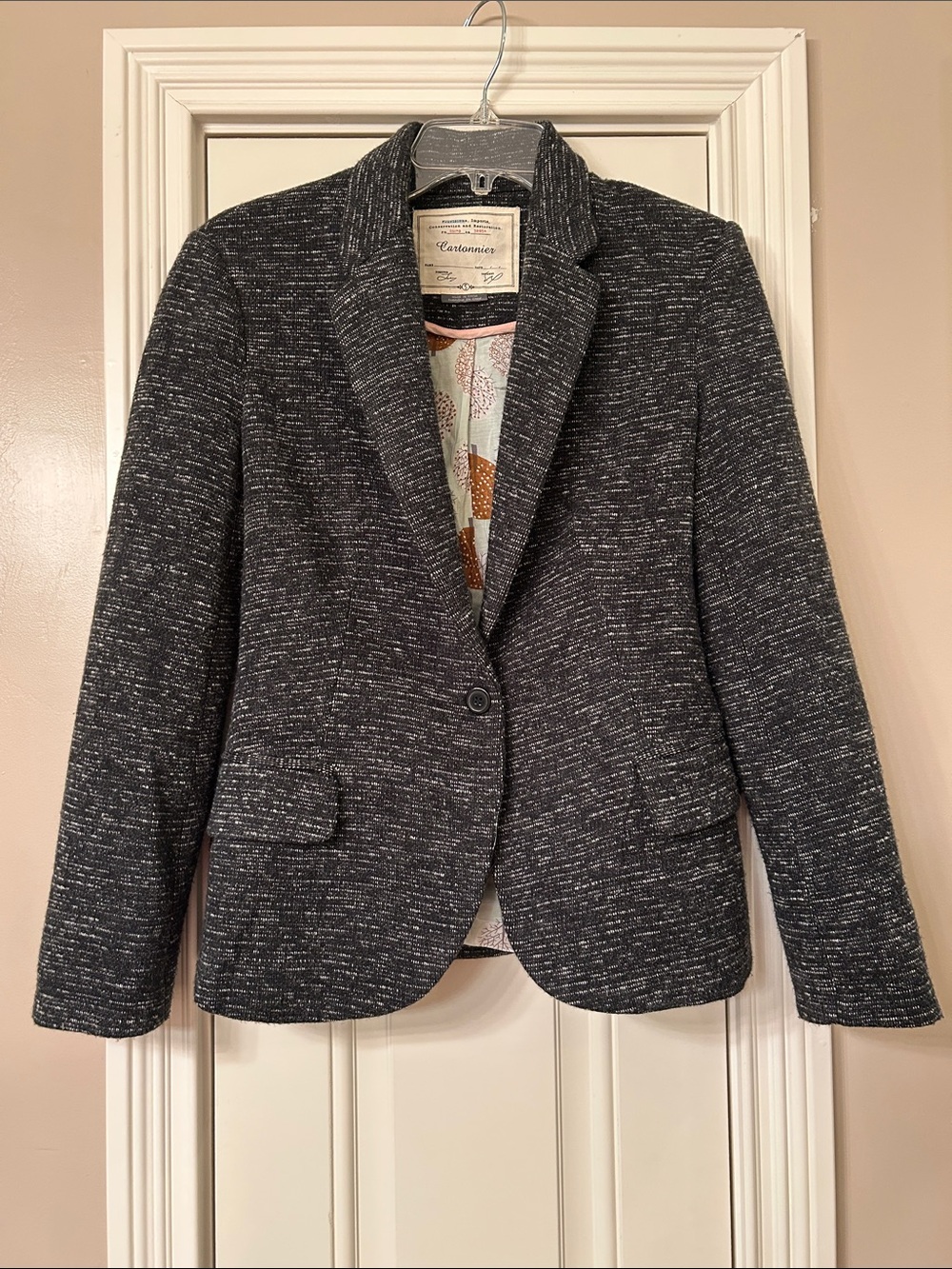 Anthropologie Cartonnier Charcoal Heather Single Button Blazer NWOT Sz S
